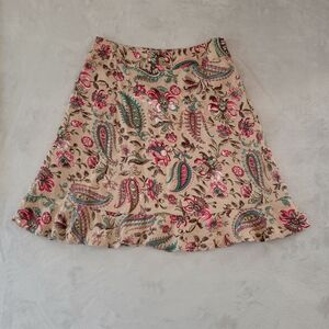 Linen Blend Paisley A Line Skirt With Ruffle Hem 12P Boho Floral